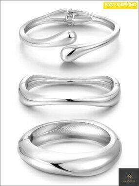 Chunky 14k Gold Plated Bangle Bracelets Stackable Cuff Set Women